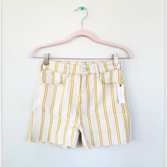 Anthropologie Sunny Yellow Striped Denim Shorts - Picture 6 of 7